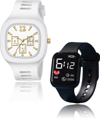 Zienz Chronograph Analogue 2023 Combo Square Dial & 0086 LED Ultra Soft Pu Strap Analog-Digital Watch  - For Boys & Girls