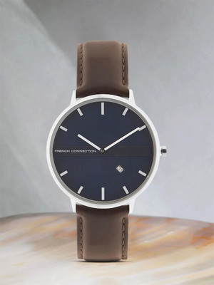 French Connection Men's Analog Brown Watch | Dated Blue Textured Dial Analog Watch  - For Men