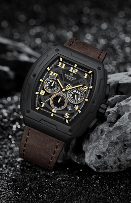 NAVIFORCE NF8053 Dynamic view Black multifunctional dial with Dark Brown genuine leather strap Analog Watch  - For Men