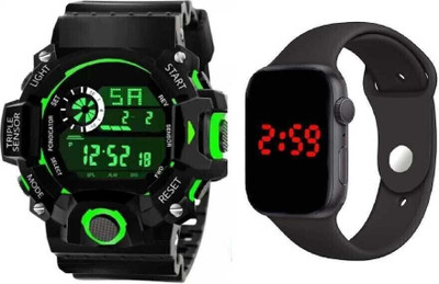 dmash A Digital Watch With Square LED Black- green Strap digital watch combo Digital Watch  - For Girls