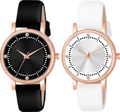 Motugaju Analog 4 Point Diamond Studded Round Attractive Dot Pattern Black White Analog Watch  - For Women