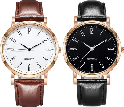 Sprinta 2Combo Brown & Black Leather Strap Party Wedding Analog Lather Strap Boy & Men Watch Set Of-2 Analog Watch  - For Men