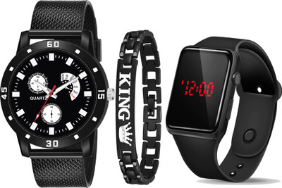 casera 3 combo led Combo Pack Of 3 Rubbers Strap Kids Led And Analog watch And King Lucky Analog Watch  - For Men