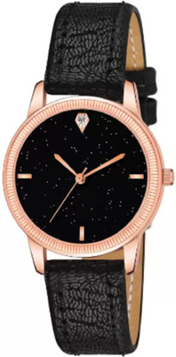 Miss Perfect Girls Latest 4 Diamonds Blackk Leather Analog Watch New Trandy Women Classic Watch Analog Watch  - For Women