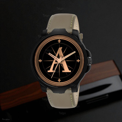 SKOAL ALPHA-A-3K-BLK-GRN-L Fancy Design Stylish ALPHABET A Dial Green Leather Strap Men Wrist Watch Analog Watch  - For Men
