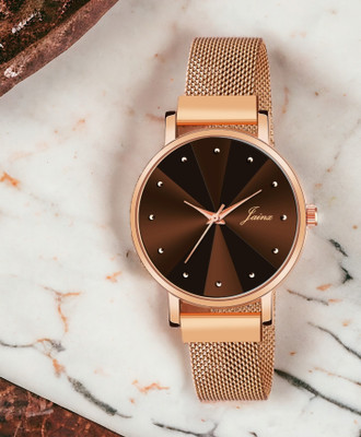JAINX Rose Gold Mesh Magnet Chain Analog Watch  - For Women