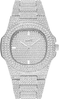 DAENTERPRISES New White Gold Plated Quartz Cuban Link Chain Necklace Bracelet Analog Design Analog Watch  - For Men & Women