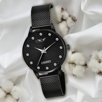 OHHO OHHO-SF-1 OHHO Diamond Studded Elite Design Black Dial & Self Adjustable Black Mesh Belt Analog Watch  - For Women