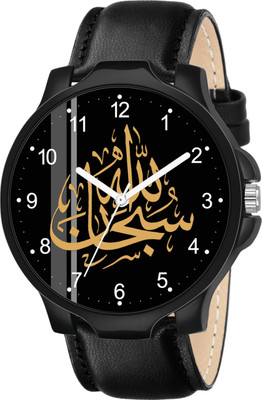 Talgo D001-Subhan Allah-NUMBER ISLAMIC Subhan Allah Design Round Black Dial Black Leather Strap Stylish Analog Watch  - For Men