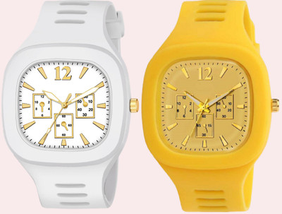 Haifun Yellow & White Miller Chronograph Special Collection Analog Watch  - For Boys & Girls