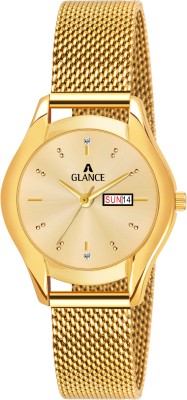 Aglance 7951G GOLD PLATED DAY & DATE WITH ADJUSTABLE MESS CHAIN WATCH FOR WOMEN & GIRLS. 7951G GOLD PLATED DAY & DATE WITH ADJUSTABLE MESS CHAIN WATCH FOR WOMEN & GIRLS. Analog Watch  - For Women