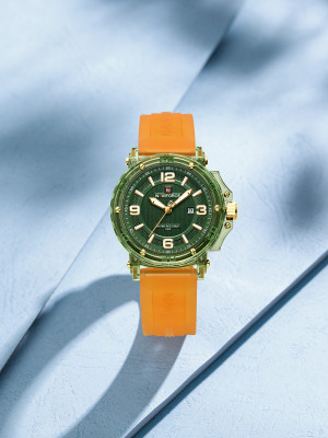 NAVIFORCE NF7125 Green Dial with Rosegold Accents and Orange Silicone Strap Analog Watch  - For Women