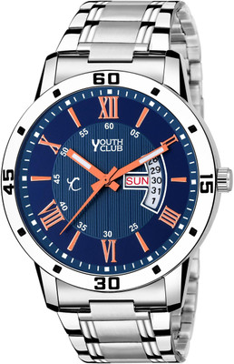 YOUTH CLUB DD-95BLU BLUE DIAL AND SILVER STRAP DAY & DATE FUNCTIONING WATCH FOR BOYS Analog Watch - For Men Analog Watch  - For Men