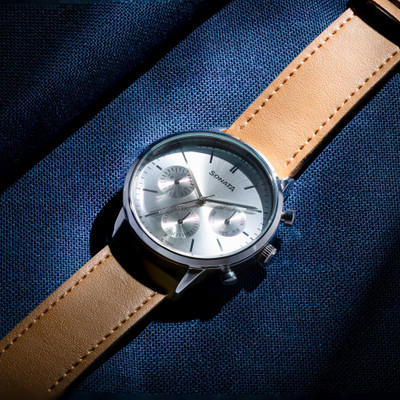 SONATA Sonata 2 Quartz Multifunction Silver Dial Brown Leather Strap Analog Watch  - For Men