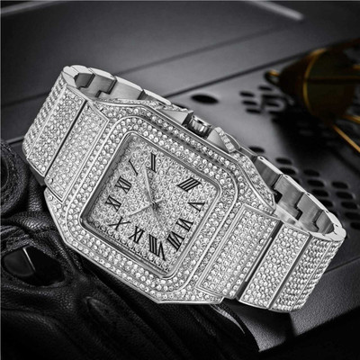 RS TRADER CO STAINLESS STEEL LUXURY FASHION DIAMOND CRYSTAL DIAL SILVER CHAIN STAINLESS STEEL DIAMOND CRYSTAL SILVER CHAIN Analog Watch  - For Men