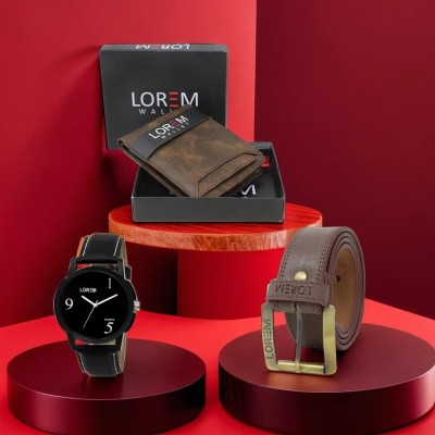 LOREM FZ-LR06-WL04-BL02 Combo Of Artificial Leather Belt-Wallet & Analog Watch  - For Men