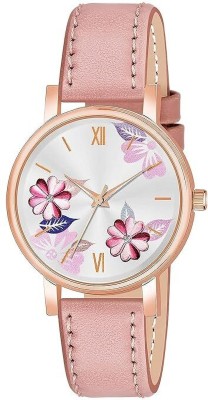 DHADAK COLLECTION Women and Girl's Analog Flowered Dial Leather Strap Watch JOLLY FLOWER PEACH Analog Watch  - For Girls