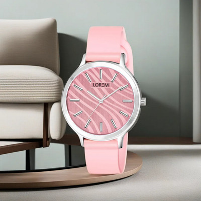 LOREM LR351 Luxurious Light Pink Designer Dial-Light Pink Silicone Strap Analog Watch  - For Women