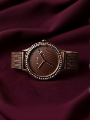 Titan Titan Ladies Purple Glam It Up Phase 2 Titan Purple Glam It Up Brown Dial Brown Stainless Steel Strap Analog Watch  - For Women