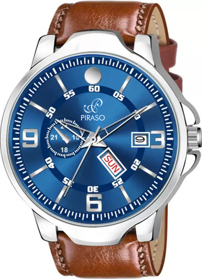 PIRASO D&D P95419 REGULAR BLUE STRAP ANALOG DAY&DATE WORKING DISPLAY REGULAR BLUE DIAL&BROWN STRAP WATCH FOR MEN&BOYS Analog Watch  - For Men