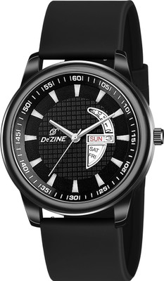 Dezine Black Dial Silicone Strap Elegance Look Day Date Functioning Analog Watch  - For Men