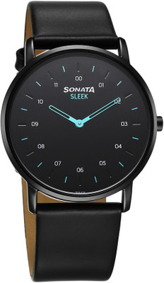 SONATA Sleek 6.0 Analog Black Dail With Black Leather Strap Analog Watch  - For Men