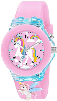 Razyloo 3D Cartoon Analog Beautiful Glowing Lights Wrist Watch for Unisex With Fun Design Adjustable Strap Analog Watch  - For Girls