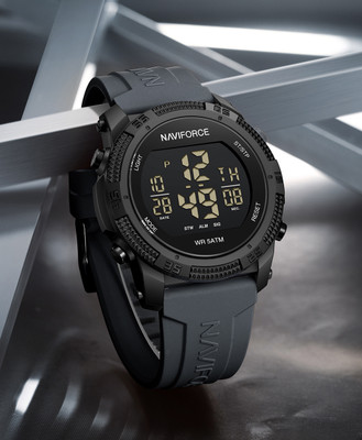 NAVIFORCE NF7104 Grey silicone light weight strap multi-function round dial Digital Watch  - For Men