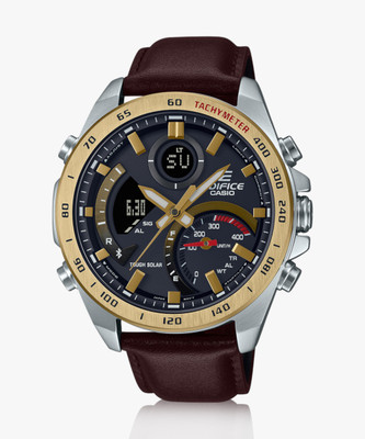 CASIO ECB-900GL-1ADR Edifice Gray Dial Brown Leather Band Analog-Digital Watch  - For Men