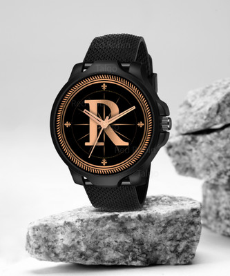 Talgo ALPHA-R-3K-BLK-SFR Fancy Design Stylish ALPHABET R Dial Black Leather Strap Men Wrist Watch Analog Watch  - For Boys