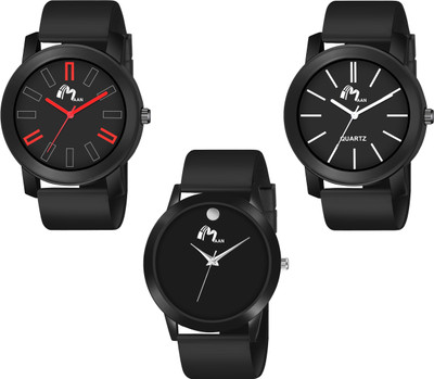 MAAN INTERNATIONAL Red-White-Mavado BlackCraft Edition Black Dial Watch Combo Silicon Strap Analog Watch  - For Men