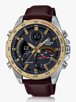 CASIO ECB-900GL-1ADR Edifice Gray Dial Brown Leather Band Analog-Digital Watch  - For Men