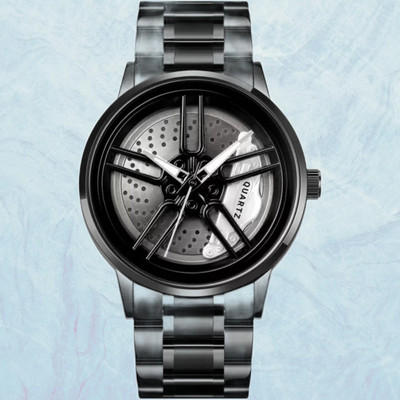 house of common Wheel Watch Tencel 3D Rotating Spinning Watch Quartz Men Rim Car White Wheel Watches Analog Watch  - For Men