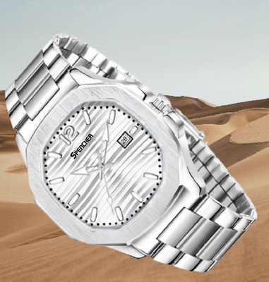 Spencher Nautilus-4569 Nautilus Date Working Square Silver Dial Silver Quartz Mechanism Watch For Boys Analog Watch  - For Men