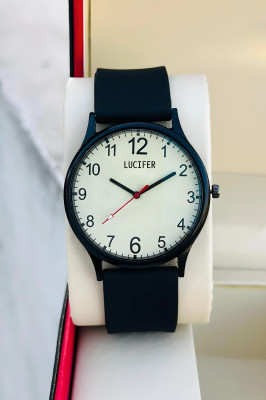 Lucifer DRM016- WHITE BLACK Silicon belt watch for boys NEW DESIGNER ROUND DIAL QUARTZ Analog Watch  - For Men
