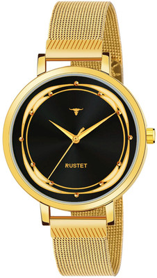 RUSTET LD-L02-BLK-CH LD-L02-BLK-CH Gold Mesh Strap Girls Analog Watch  - For Women