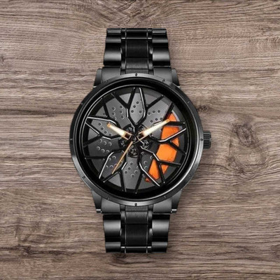 Lyzoo WHEEL WATCH ORANGE 3D Rotating Spinning Watch Quartz Men Rim Car Wheel Watches Analog Watch  - For Boys
