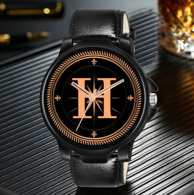 PRATHSY ALPHA-H-3K-BK-BLK-L-1 Alpha Heritage Collection H Black Strap Watch for Man & Boys Analog Watch  - For Men