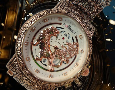 Quano Forest Luxury Lion Curved Rose Gold Dial and Chain Men Wrist Watch Analog Watch  - For Men