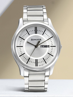 SONATA NP77082SM02W Essential Gents collection Analog Watch  - For Men