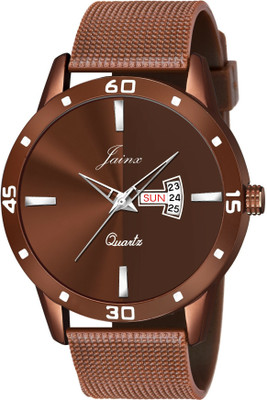 JAINX JM7149 Brown Day and Date Function Dial Rubber Band Analog Watch  - For Men