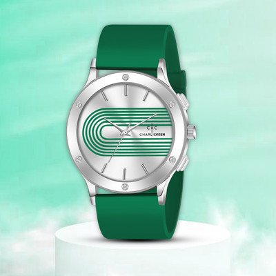CHARLIEKEEN Stylish Silver Dial with Green Silicone Strap Analog Watch  - For Men