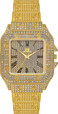 HMTB DLX STAINLESS STEEL LUXURY FASHION DIAMOND CRYSTAL DIAL GOLD CHAIN STAINLESS STEEL FASHION LUXURY DIAMOND CRYSTAL GOLD CHAIN WATCH Analog Watch  - For Men