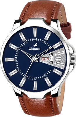 Giomex 85013 Blue/Brown Leather Strap Giomex 85013 Blue/Brown Day & Date Function Analog Watch  - For Men