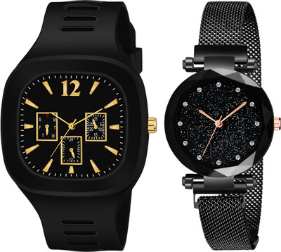 frozil Black Analog Square And Round Dial Silicon And Magnet Belt Watch Analog Watch  - For Men & Women