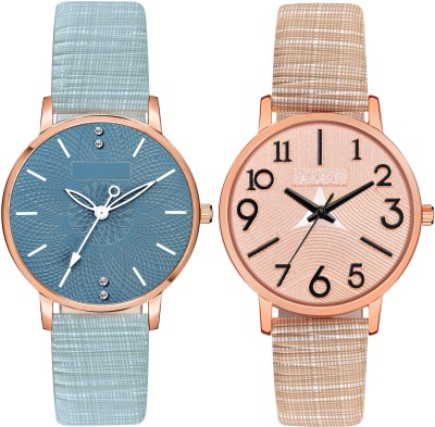 Loretta LT-316-349 Pack of 2 Leather Belt Round Dial Combo Women Analog Watch  - For Girls