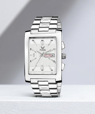 FOGG 2078-SL Silver Square Day and Date Analog Watch  - For Men