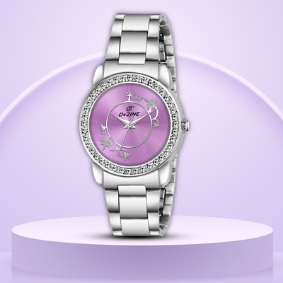 Dezine Elegant Silver Case with Purple Dial & Crystal Bezel Analog Watch  - For Women