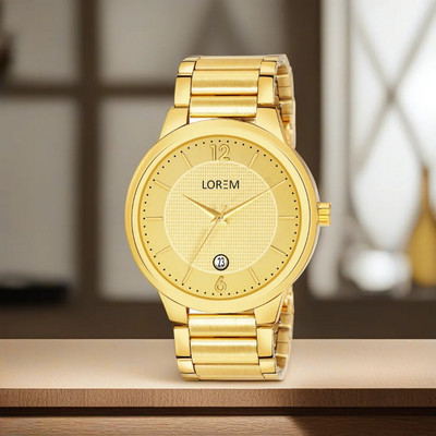 LOREM LR137 Limited Edition Gold Date Function Round Metal Strap Casual Analog Watch  - For Men