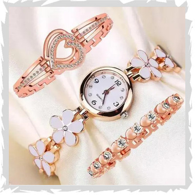 frozil Analog White Flowered Dial Watch And 2 Bracelet for Womens Analog Watch  - For Women
